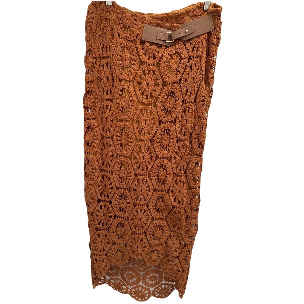 Soft Surroundings Semsi Crochet Wrap Midi Skirt M Boho Festival Honey Ginger